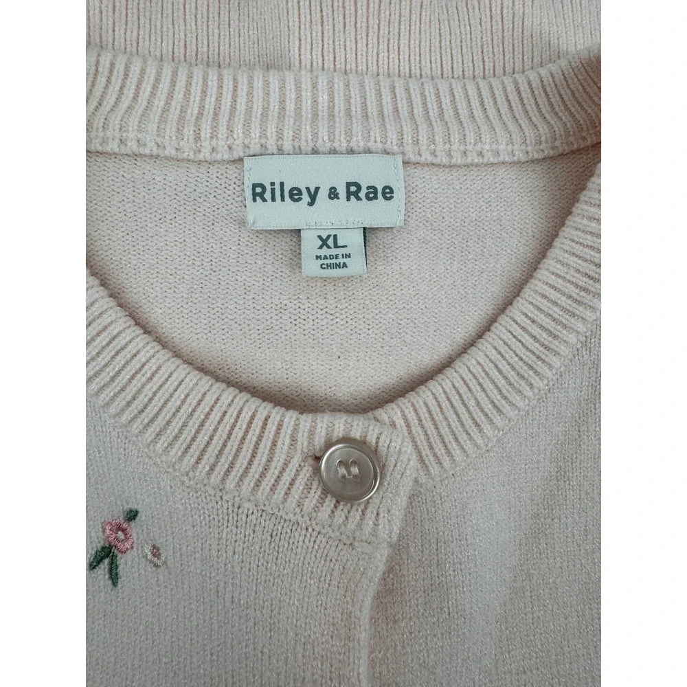 Riley & Rae Pink Floral Embroidered Cropped Cardigan Sweater XL Cottagecore - Picture 4 of 5